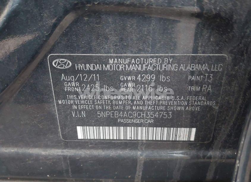 Photo 9 of 2012 Hyundai Sonata GLS (VIN 5NPEB4AC9CH354753)