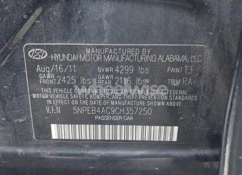 Photo 9 of 2012 Hyundai Sonata GLS (VIN 5NPEB4AC9CH357250)