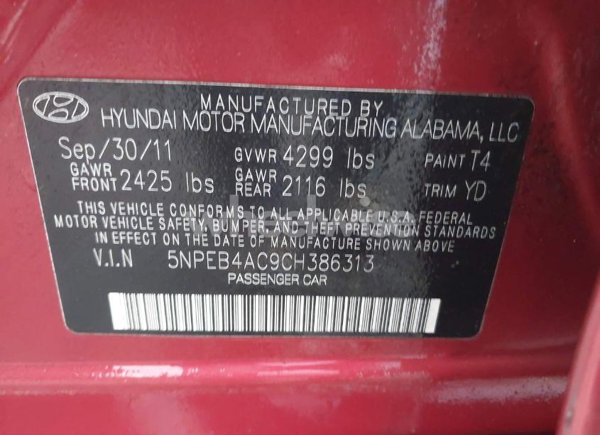 Photo 9 of 2012 Hyundai Sonata GLS (VIN 5NPEB4AC9CH386313)
