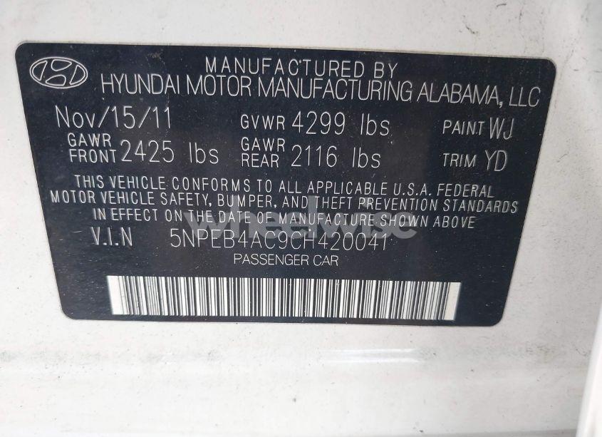 Photo 9 of 2012 Hyundai Sonata GLS (VIN 5NPEB4AC9CH420041)