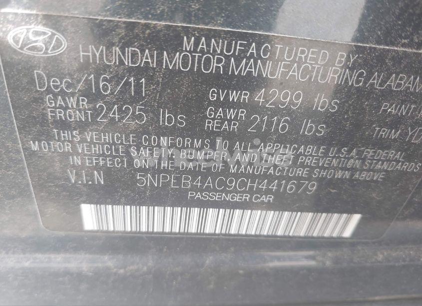 Photo 9 of 2012 Hyundai Sonata GLS (VIN 5NPEB4AC9CH441679)