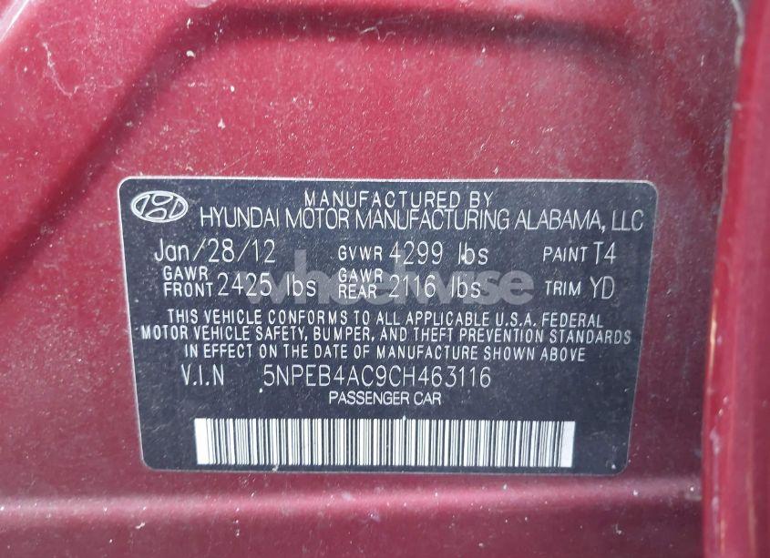 Photo 9 of 2012 Hyundai Sonata GLS (VIN 5NPEB4AC9CH463116)