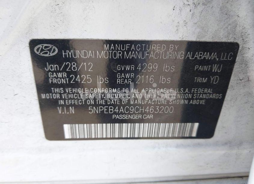 Photo 9 of 2012 Hyundai Sonata GLS (VIN 5NPEB4AC9CH463200)
