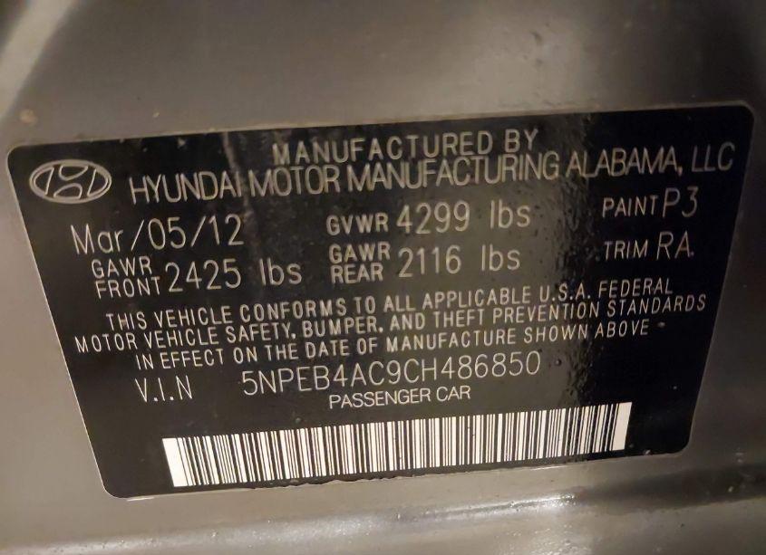 Photo 9 of 2012 Hyundai Sonata GLS (VIN 5NPEB4AC9CH486850)