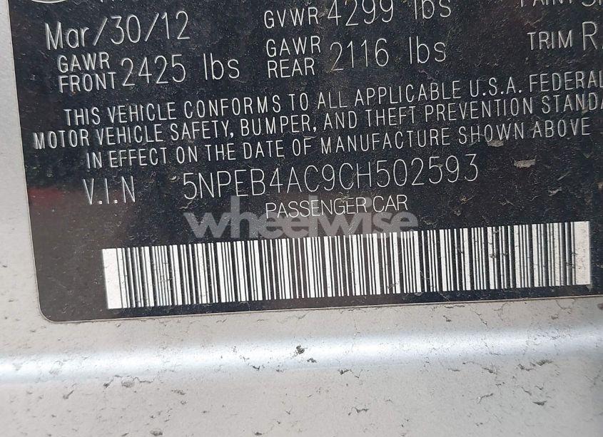 Photo 9 of 2012 Hyundai Sonata GLS (VIN 5NPEB4AC9CH502593)