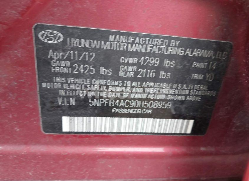 Photo 9 of 2013 Hyundai Sonata GLS (VIN 5NPEB4AC9DH508959)