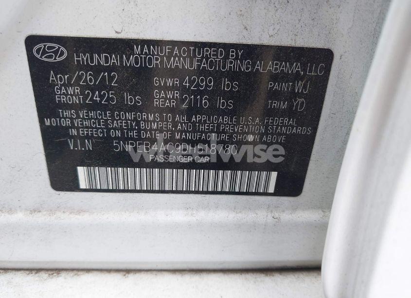 Photo 9 of 2013 Hyundai Sonata GLS (VIN 5NPEB4AC9DH518780)