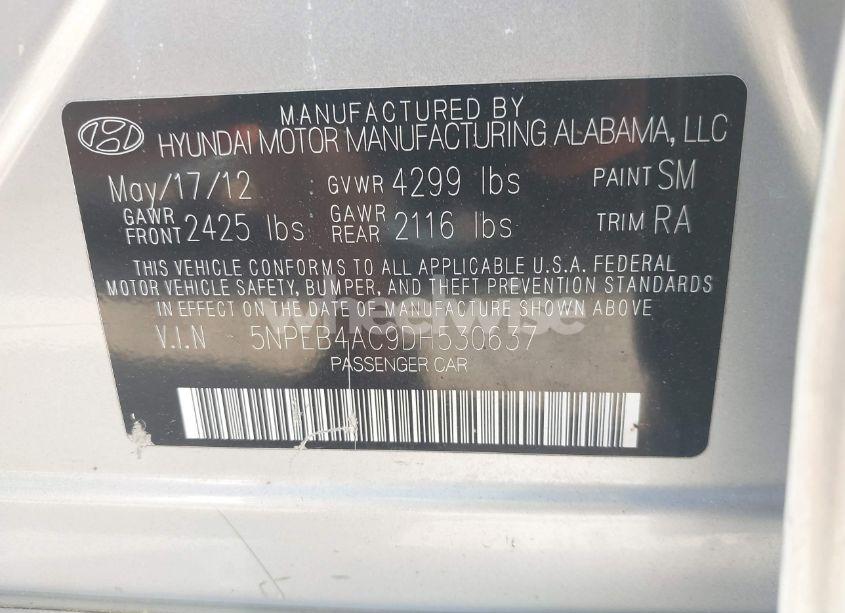 Photo 9 of 2013 Hyundai Sonata GLS (VIN 5NPEB4AC9DH530637)