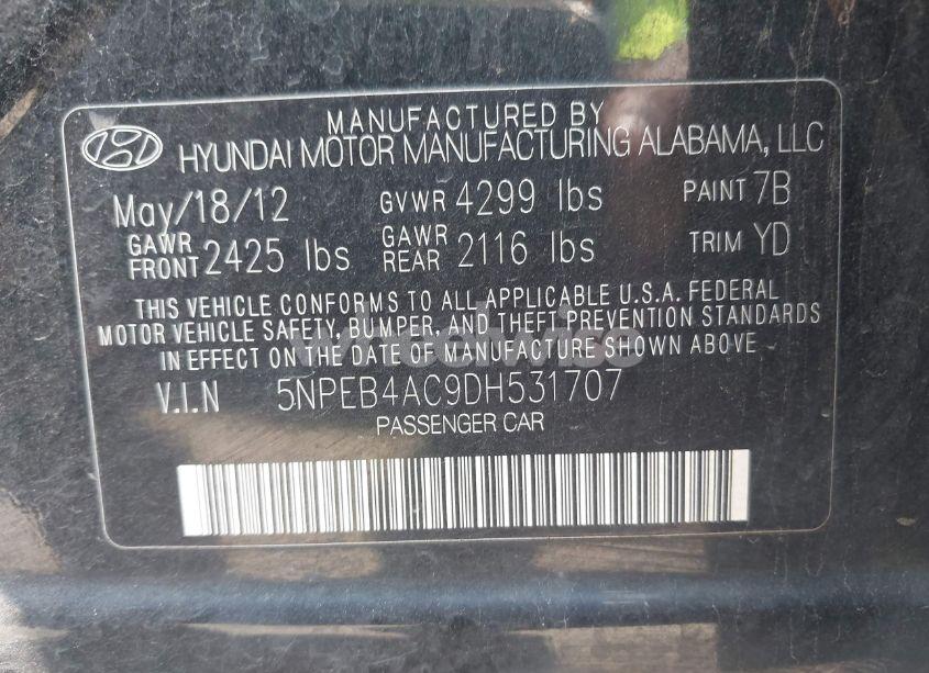 Photo 9 of 2013 Hyundai Sonata GLS (VIN 5NPEB4AC9DH531707)