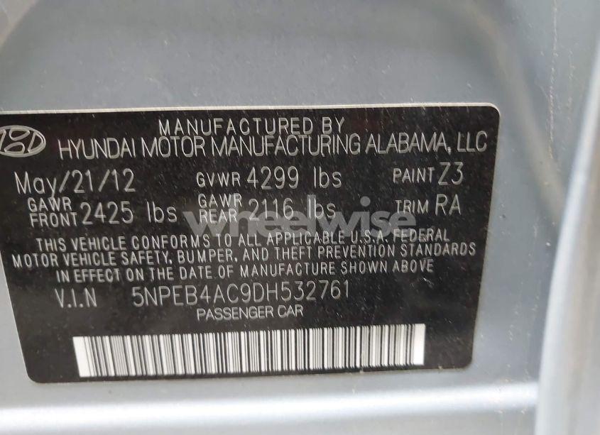Photo 9 of 2013 Hyundai Sonata GLS (VIN 5NPEB4AC9DH532761)