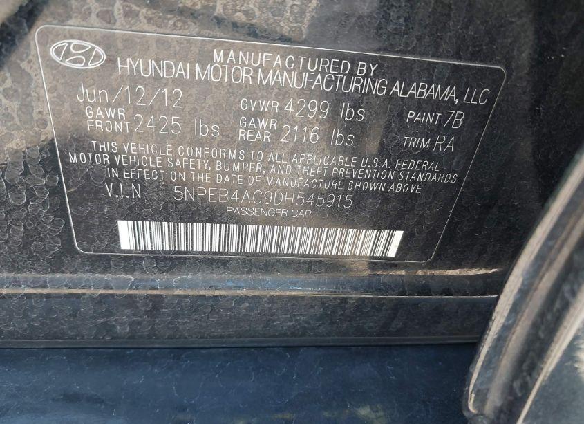 Photo 9 of 2013 Hyundai Sonata GLS (VIN 5NPEB4AC9DH545915)