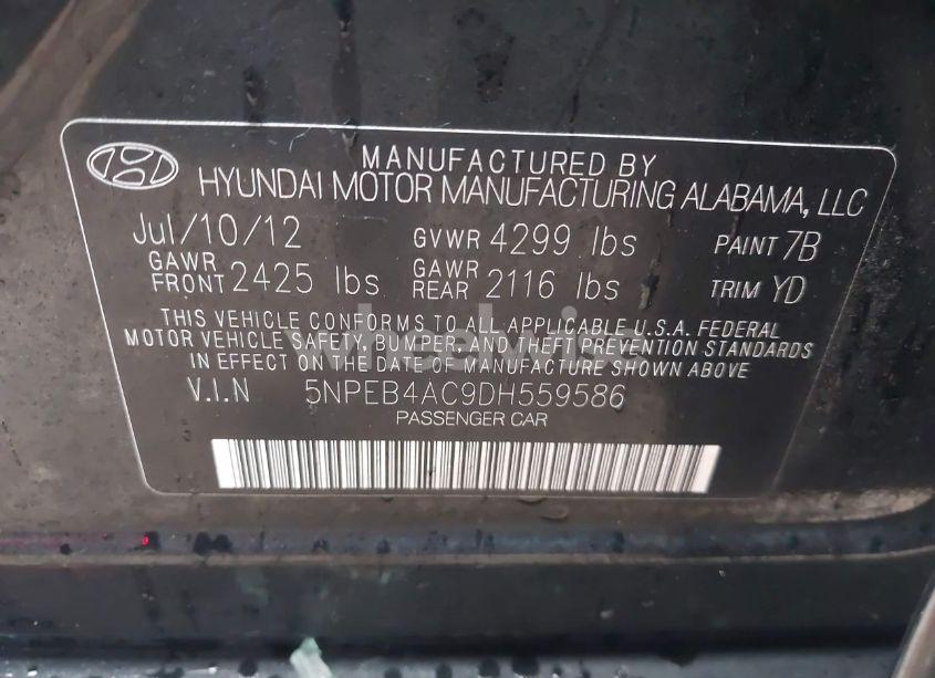 Photo 9 of 2013 Hyundai Sonata GLS (VIN 5NPEB4AC9DH559586)