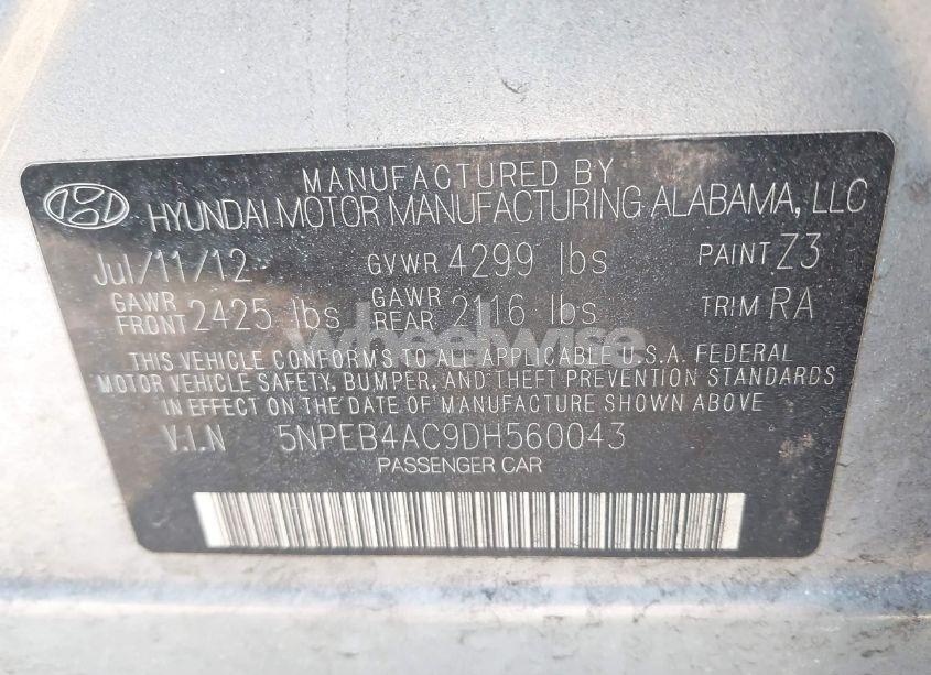 Photo 9 of 2013 Hyundai Sonata GLS (VIN 5NPEB4AC9DH560043)