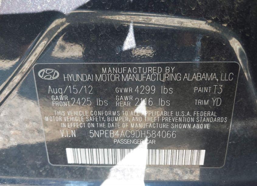 Photo 9 of 2013 Hyundai Sonata GLS (VIN 5NPEB4AC9DH584066)