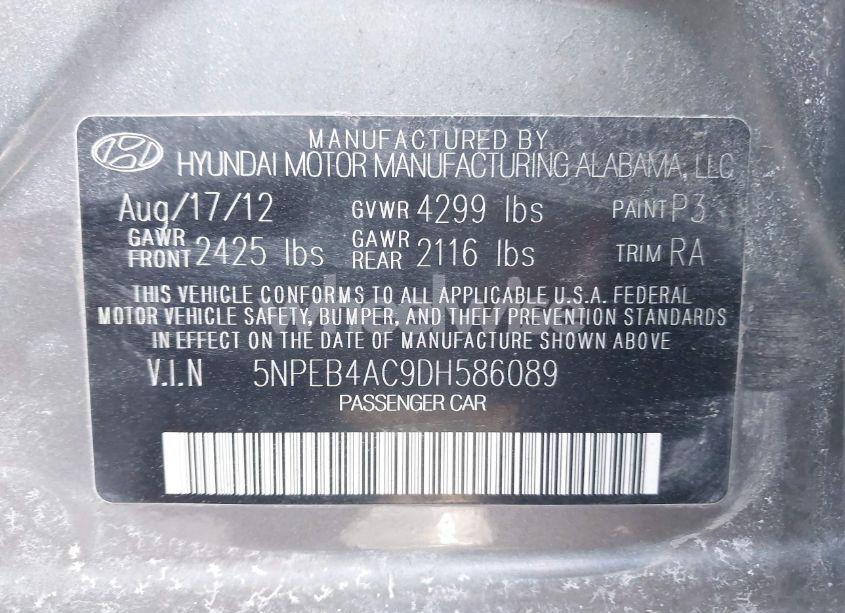 Photo 9 of 2013 Hyundai Sonata GLS (VIN 5NPEB4AC9DH586089)