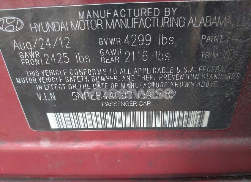 Photo 9 of 2013 Hyundai Sonata GLS (VIN 5NPEB4AC9DH590482)