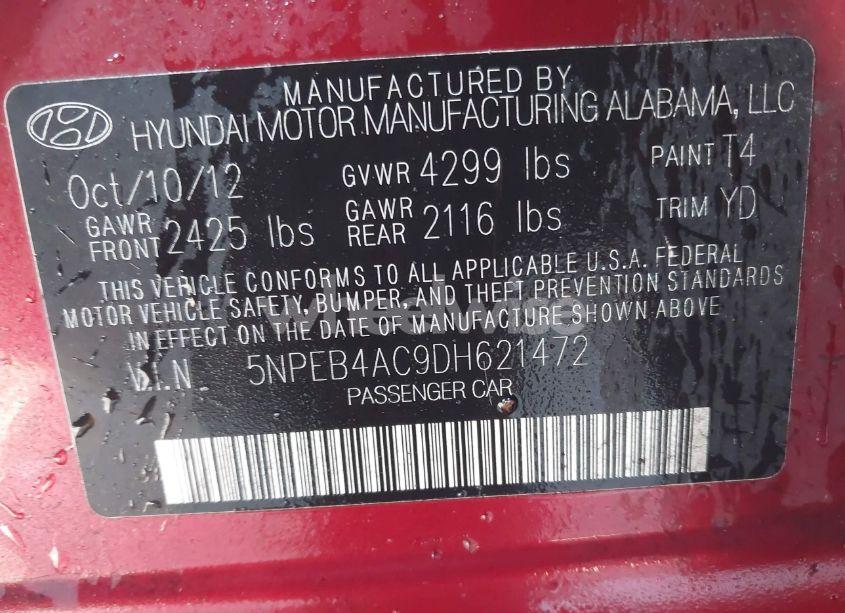 Photo 9 of 2013 Hyundai Sonata GLS (VIN 5NPEB4AC9DH621472)