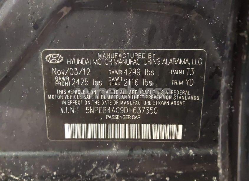Photo 9 of 2013 Hyundai Sonata GLS (VIN 5NPEB4AC9DH637350)