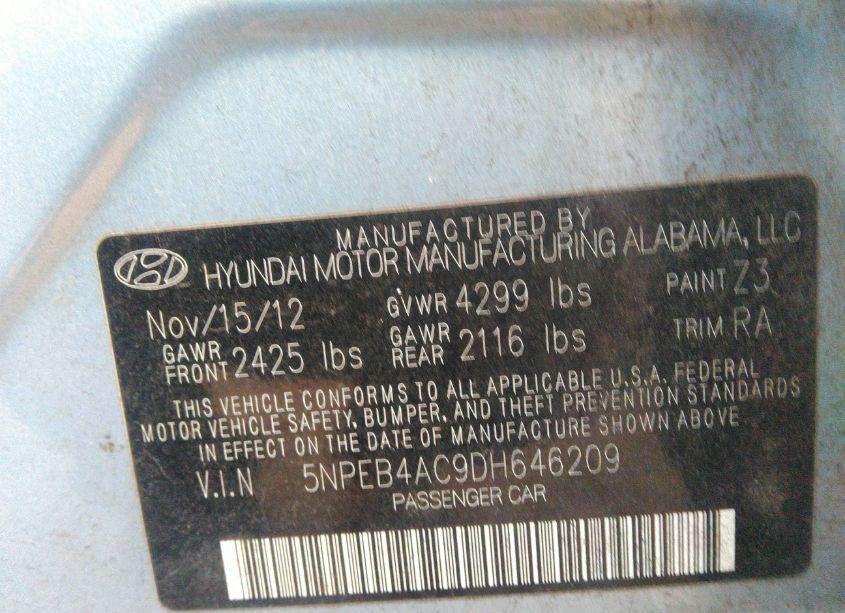 Photo 9 of 2013 Hyundai Sonata GLS (VIN 5NPEB4AC9DH646209)