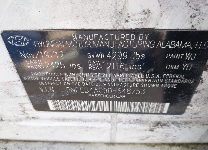 Photo 9 of 2013 Hyundai Sonata GLS (VIN 5NPEB4AC9DH648753)