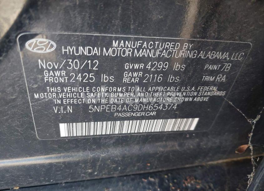 Photo 9 of 2013 Hyundai Sonata GLS (VIN 5NPEB4AC9DH654374)