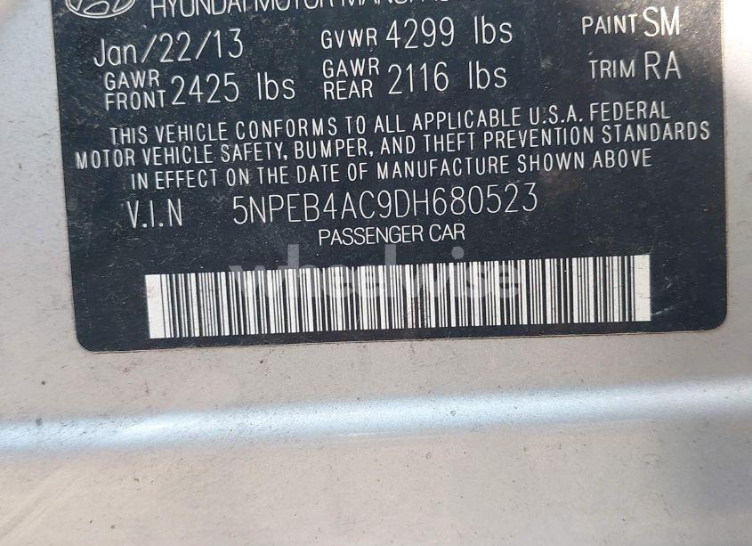 Photo 9 of 2013 Hyundai Sonata GLS (VIN 5NPEB4AC9DH680523)