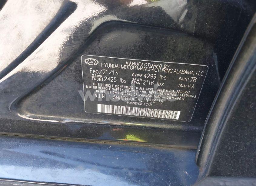 Photo 9 of 2013 Hyundai Sonata GLS (VIN 5NPEB4AC9DH698116)