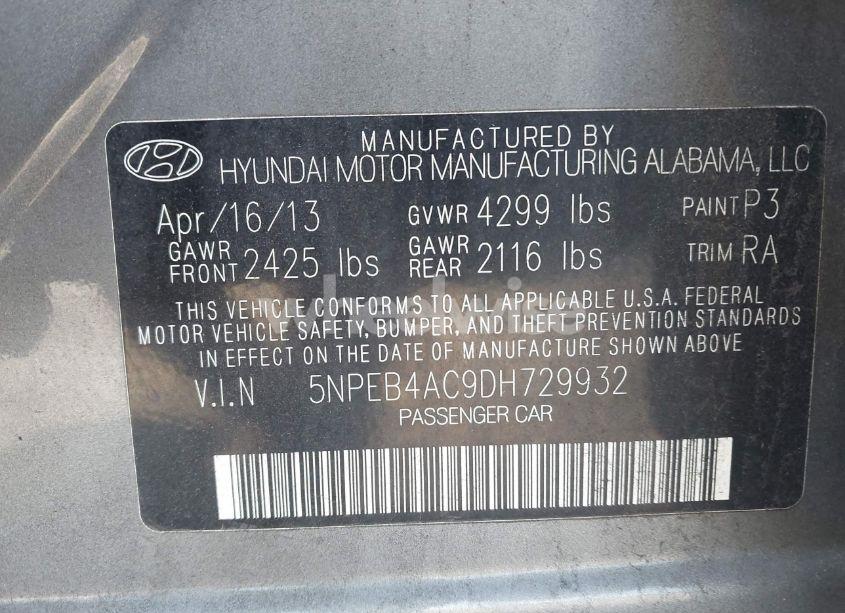 Photo 9 of 2013 Hyundai Sonata GLS (VIN 5NPEB4AC9DH729932)