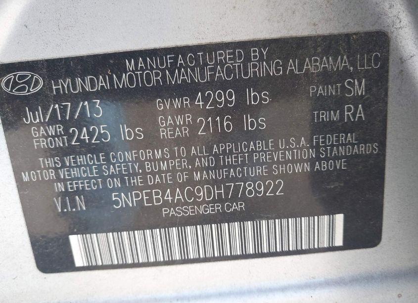 Photo 9 of 2013 Hyundai Sonata GLS (VIN 5NPEB4AC9DH778922)