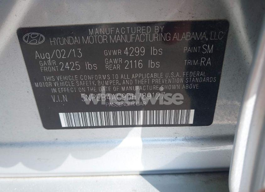 Photo 9 of 2013 Hyundai Sonata GLS (VIN 5NPEB4AC9DH789127)