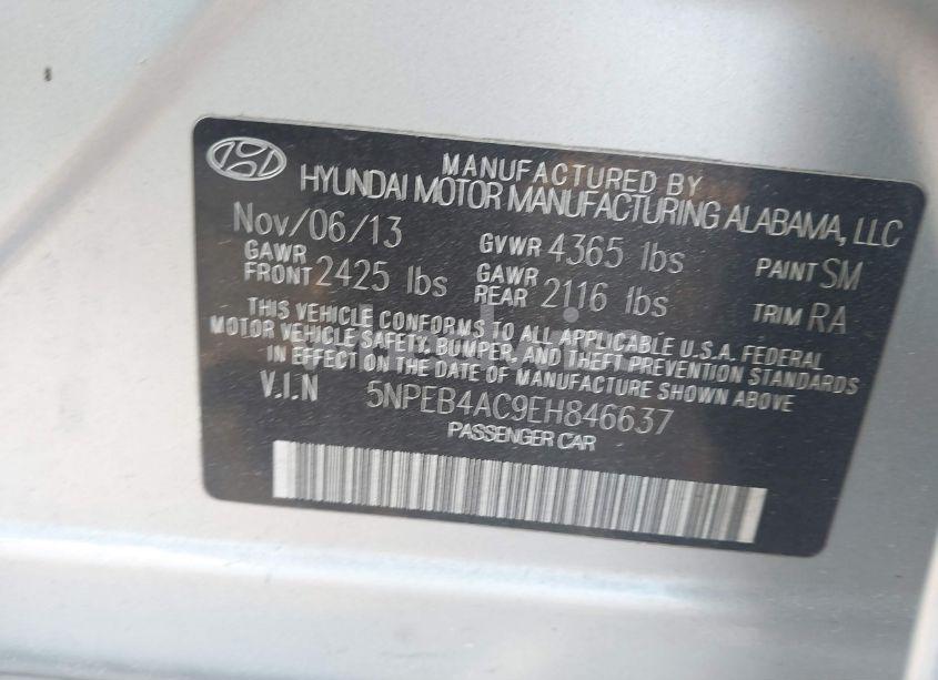 Photo 9 of 2014 Hyundai Sonata GLS (VIN 5NPEB4AC9EH846637)