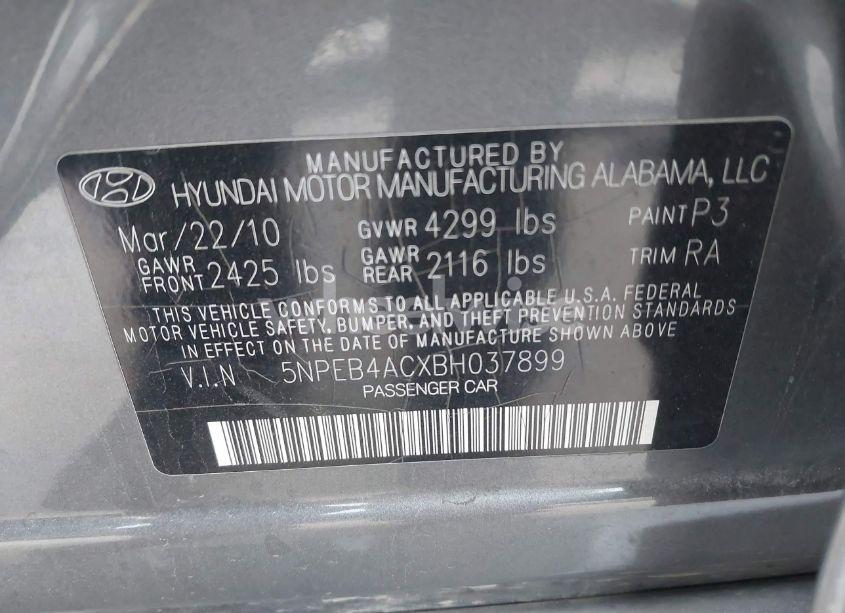 Photo 9 of 2011 Hyundai Sonata GLS (VIN 5NPEB4ACXBH037899)