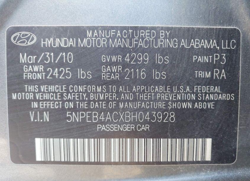 Photo 9 of 2011 Hyundai Sonata GLS (VIN 5NPEB4ACXBH043928)