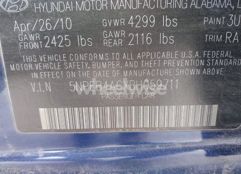 Photo 9 of 2011 Hyundai Sonata GLS (VIN 5NPEB4ACXBH059711)