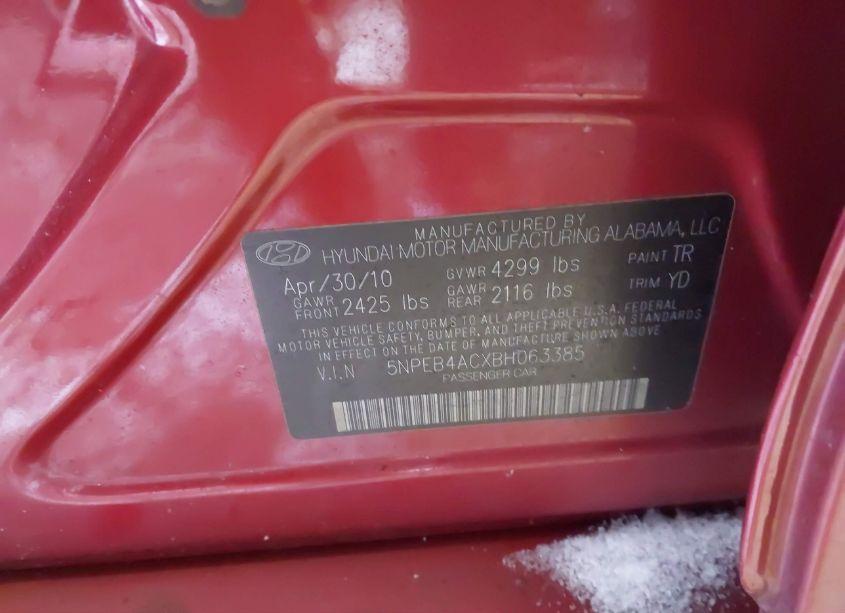Photo 9 of 2011 Hyundai Sonata GLS (VIN 5NPEB4ACXBH063385)