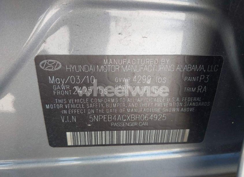 Photo 9 of 2011 Hyundai Sonata GLS (VIN 5NPEB4ACXBH064925)