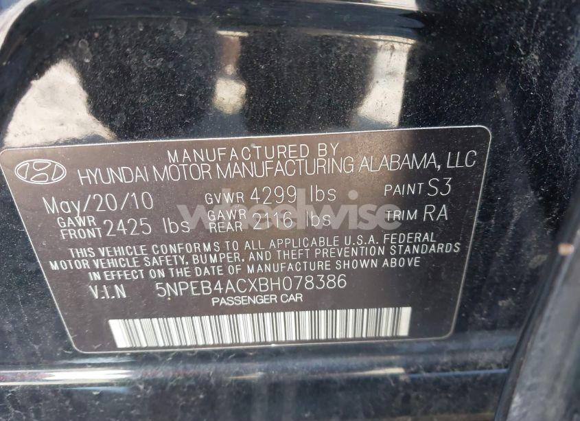 Photo 9 of 2011 Hyundai Sonata GLS (VIN 5NPEB4ACXBH078386)