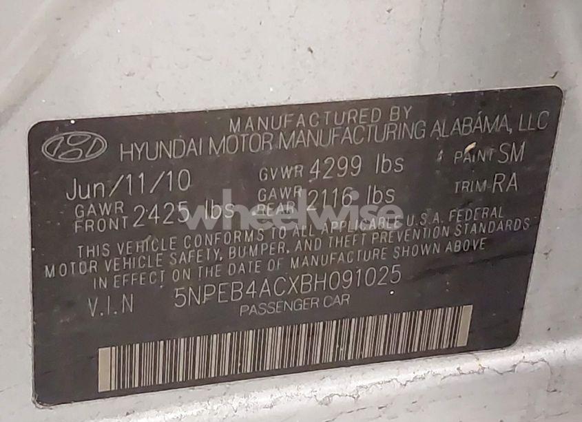Photo 9 of 2011 Hyundai Sonata GLS (VIN 5NPEB4ACXBH091025)