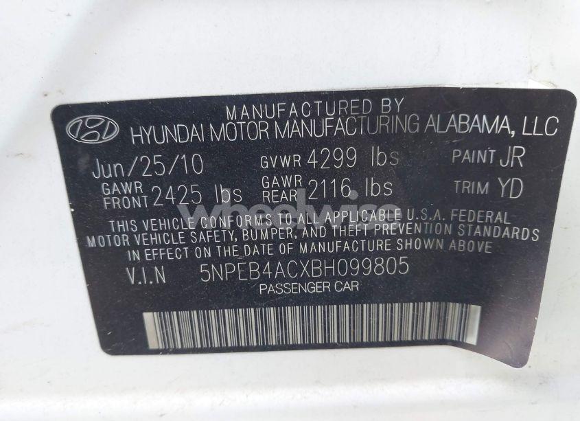 Photo 9 of 2011 Hyundai Sonata GLS (VIN 5NPEB4ACXBH099805)