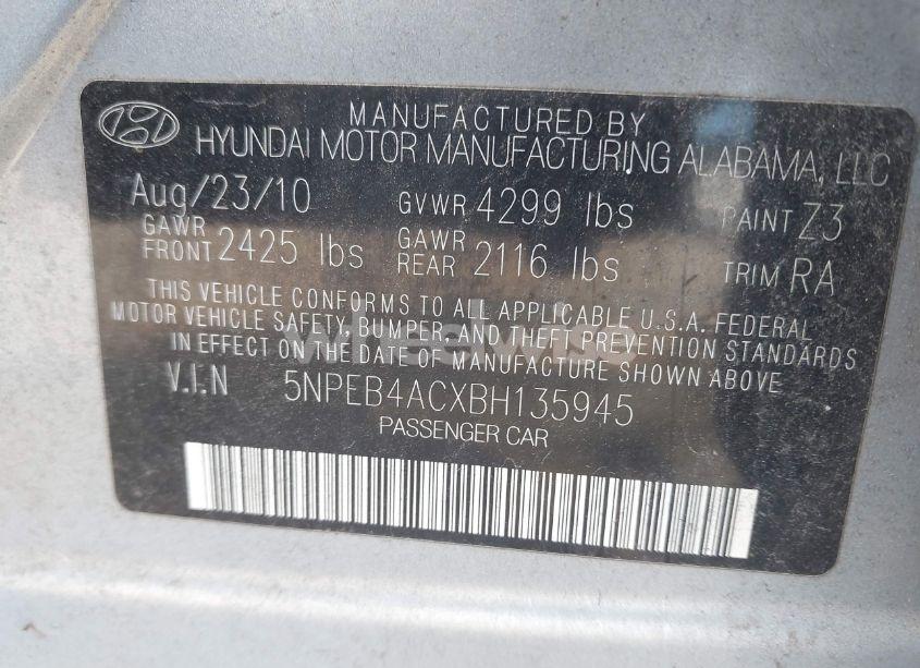 Photo 9 of 2011 Hyundai Sonata GLS (VIN 5NPEB4ACXBH135945)