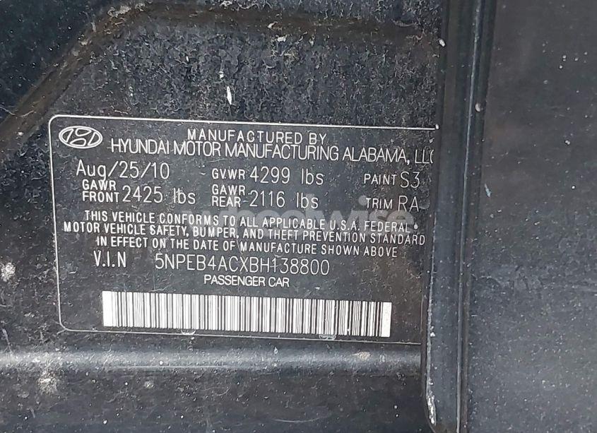 Photo 9 of 2011 Hyundai Sonata GLS (VIN 5NPEB4ACXBH138800)