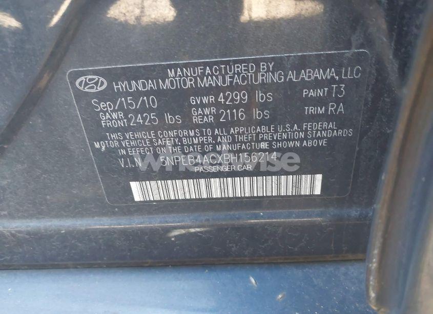 Photo 9 of 2011 Hyundai Sonata GLS (VIN 5NPEB4ACXBH156214)