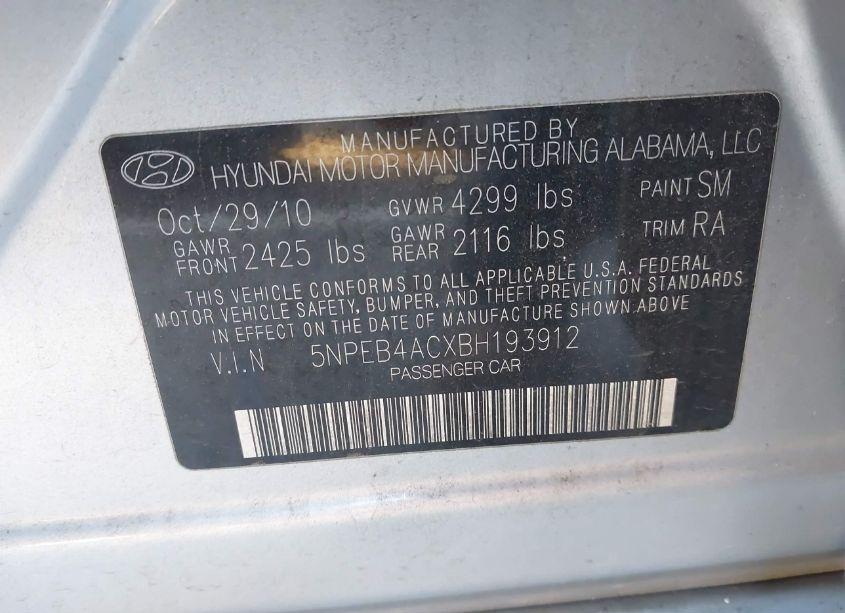 Photo 9 of 2011 Hyundai Sonata GLS (VIN 5NPEB4ACXBH193912)