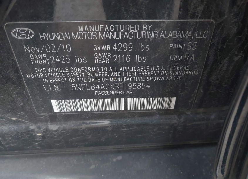 Photo 9 of 2011 Hyundai Sonata GLS (VIN 5NPEB4ACXBH195854)