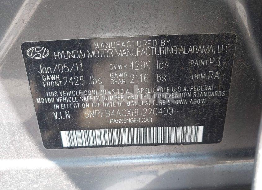 Photo 9 of 2011 Hyundai Sonata GLS (VIN 5NPEB4ACXBH220400)