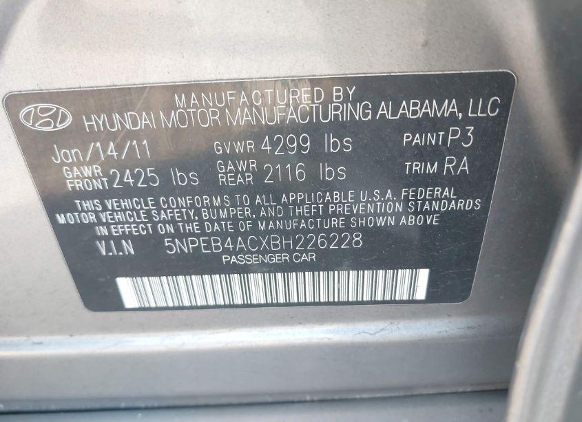 Photo 9 of 2011 Hyundai Sonata GLS (VIN 5NPEB4ACXBH226228)