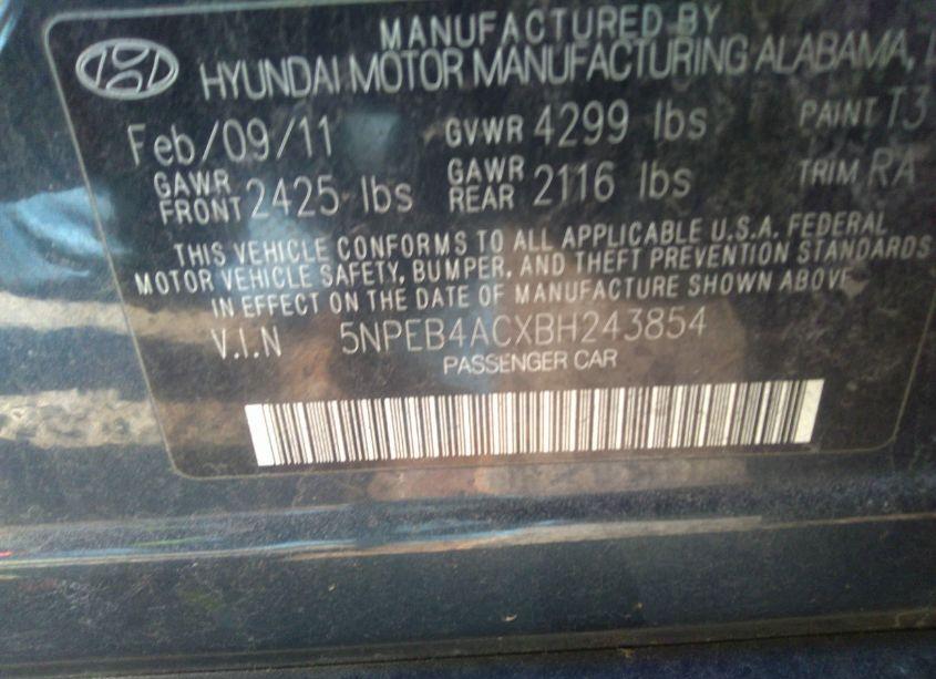 Photo 9 of 2011 Hyundai Sonata GLS (VIN 5NPEB4ACXBH243854)