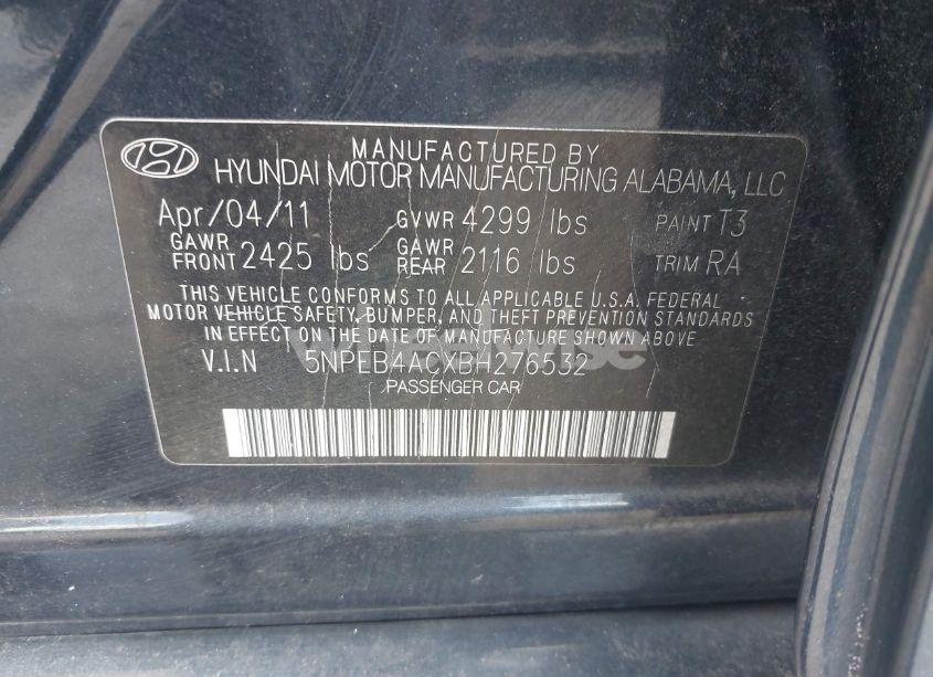 Photo 9 of 2011 Hyundai Sonata GLS (VIN 5NPEB4ACXBH276532)