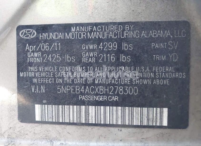 Photo 9 of 2011 Hyundai Sonata GLS (VIN 5NPEB4ACXBH278300)