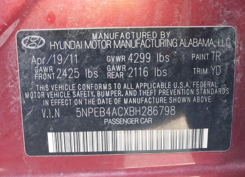 Photo 9 of 2011 Hyundai Sonata GLS (VIN 5NPEB4ACXBH286798)